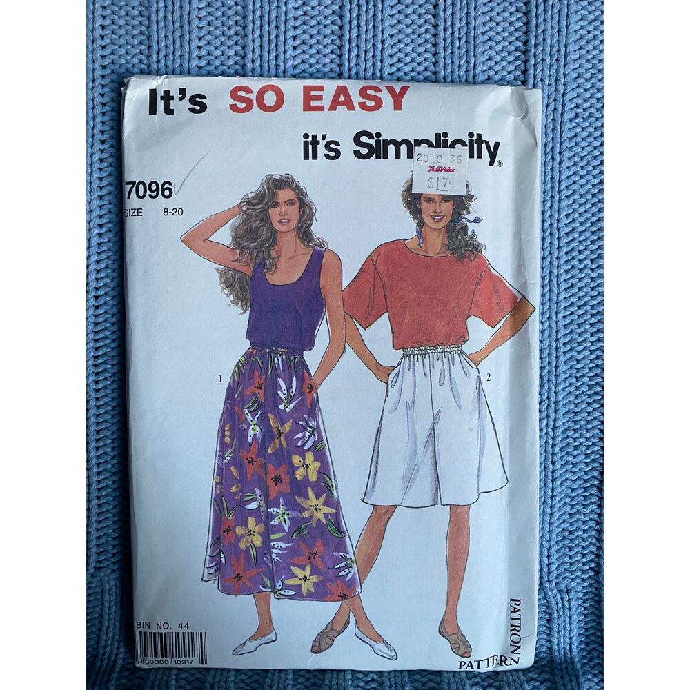 Simplicity 7096 pattern pullover top culottes size 8-20